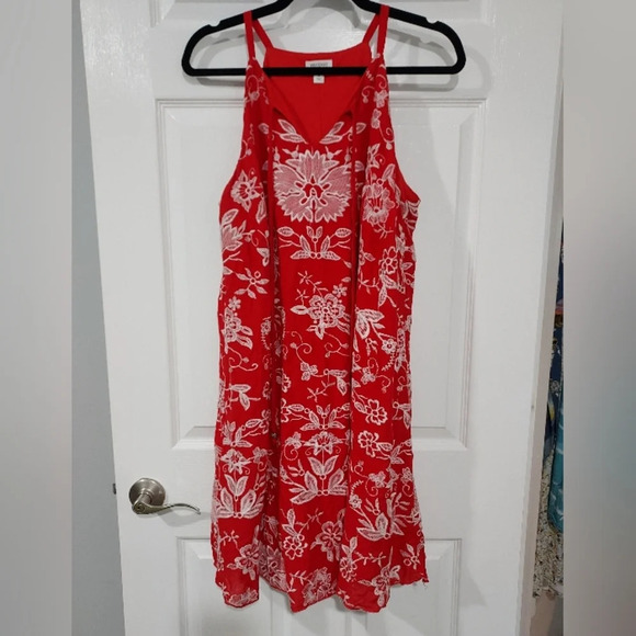 Westport Red & White Floral Embroidered A-Line Dress in Size 1X - Picture 1 of 9
